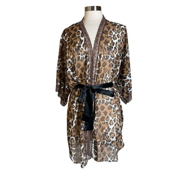 Natori Saks Fifth Avenue Vintage‎ Leopard Print Sheer Kimono Robe Womens Small - Picture 8 of 8